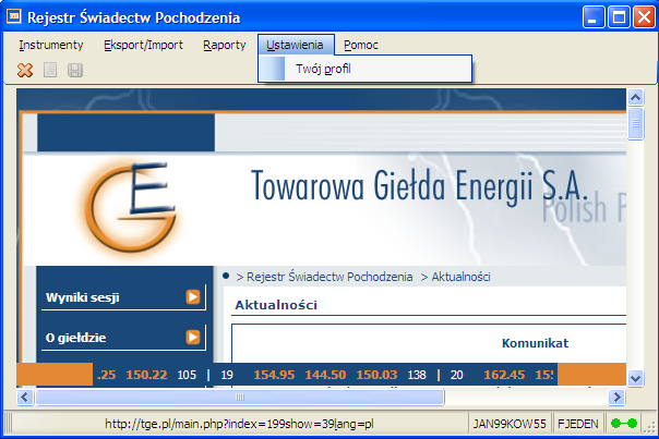 Menu Ustawienia Twój login Twój kod RŚP 3.