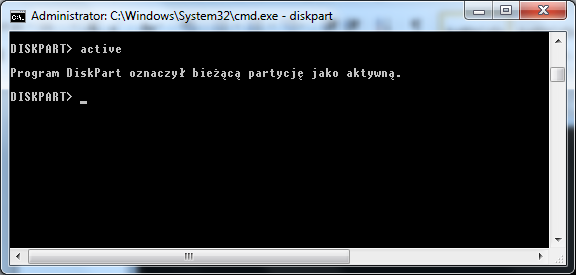 18 (Pobrane z slow7.pl) Rysunek 25 Wybór partycji 7. Następnie musimy oznaczyć partycje jako aktywna. Robimy to poleceniem active.