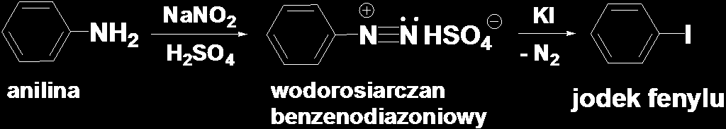 Reakcję wprowadzania atomu jodu zamiast grupy diazoniowej i otrzymywanie jodków arylowych przeprowadza się jodkiem potasu lub sodu.