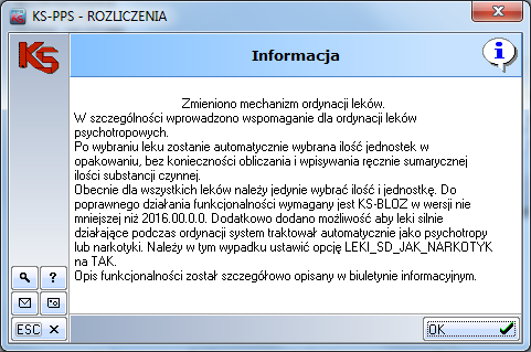 Przy pierwszym wystawianiu recepty dla danego operatora, pojawia się stosowny komunikat informujący o tych zmianach. Rys. 6.4. Informacja o zmianach podczas ordynowania leku na recepcie 6.3.
