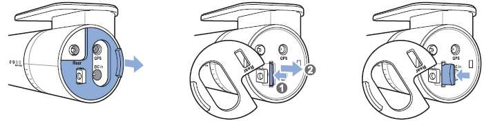 4.1 Wyjmowanie rejestratora z uchwytu 4. PODSTAWOWE OPERACJE W celu rozłączenia rejestratora z uchwytem, wciśnij i przytrzymaj przycisk lock jednocześnie wysuwając urządzenie z pierścienia.