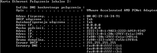 Dane z ekranu K4 obejmujące tylko konfigurację karty Ethernet J.