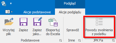 W zakładce zawierającej wiersze faktury zawarto pozycje danych faktur, kolumny przedstawiają kolejno pola o nazwie: Typ, Numer faktury, Nazwa towaru lub usługi, Miara dostarczonych towarów lub zakres