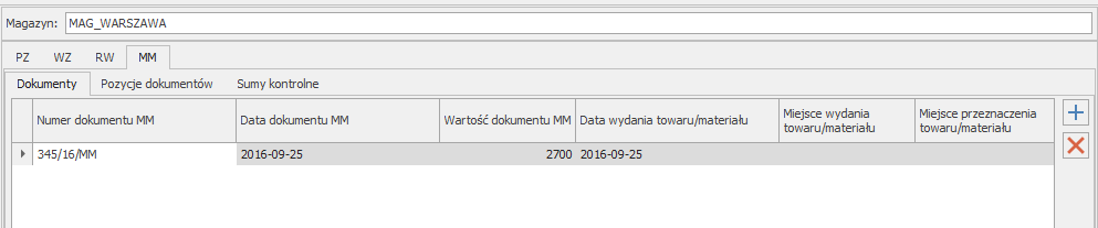 Dokumenty można dodawać oraz usuwać za pomocą przycisków widocznych po prawej stronie karty. RW Pozycje dokumentów Zakładka ta przechowuje wszystkie pozycje dokumentów o charakterze RW.