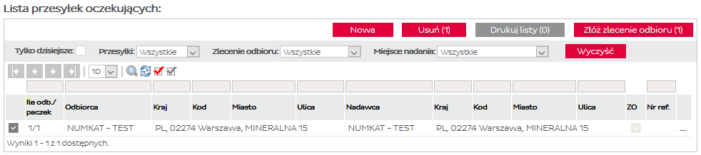 3. Przesyłki Szablony Podczas tworzenia przesyłki Użytkownik ma możliwość wybrania uprzednio zdefiniowanego szablonu.