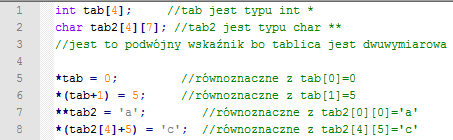 Wskaźniki a tablice Nazwa tablicy to wskaźnik, na blok elementów z których składa się tablica.