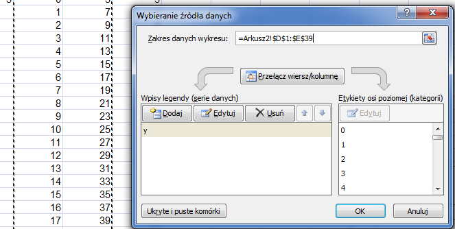 Wykresy Dodawanie wykresu: 1. Po zaznaczeniu danych w arkuszy, z paska zadań wybiera się żądany typ wykresu 2.
