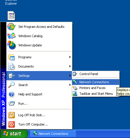 Dodatek A: Sprawdzanie ustawień sieciowych Windows XP Windows XP Ustawienia sieciowe dla automatycznego przydzielania adresu TCP/IP: a. Kliknij przycisk Start. b. Wybierz Ustawienia. c.