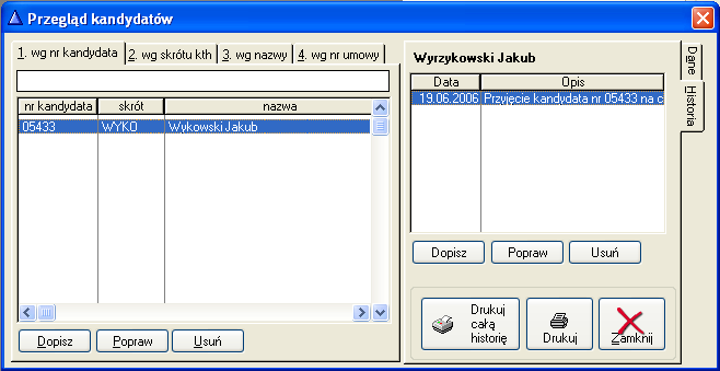 9 W celu przeniesienia kandydata na członka operator uzupełnia następujące dane: Status (do wyboru oczekujący; zamieszkały; współczłonek, były); Nr członkowski; Datę przyjęcia na członka; Określenie
