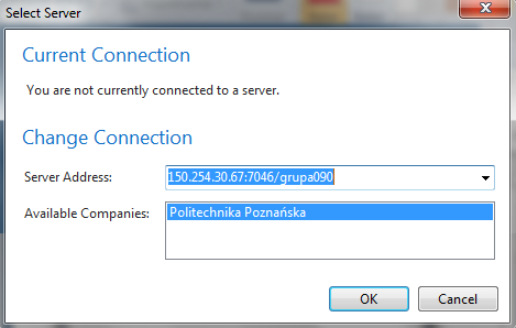 4. Podajemy login i hasło przypisane do naszej grupy i klikamy OK. 5. Wybieramy firmę Politechnika Poznańska, klikamy OK. 6.