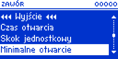 3. Czas otwarcia W funkcji tej ustawia się czas pełnego otwarcia zaworu, czyli jak długo otwiera się zawór do wartości 100%.