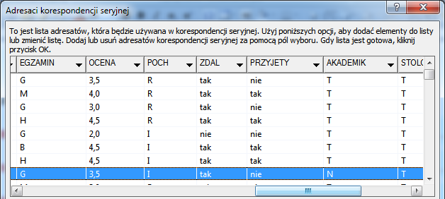 ZAMIANA TEKSTU http://youtu.be/dxnki6ewwqg Oprócz wyświetlania danych z tabeli, korespondencja seryjna umożliwia wykonywanie dodatkowych operacji zgromadzonych w polu o nazwie Reguły.