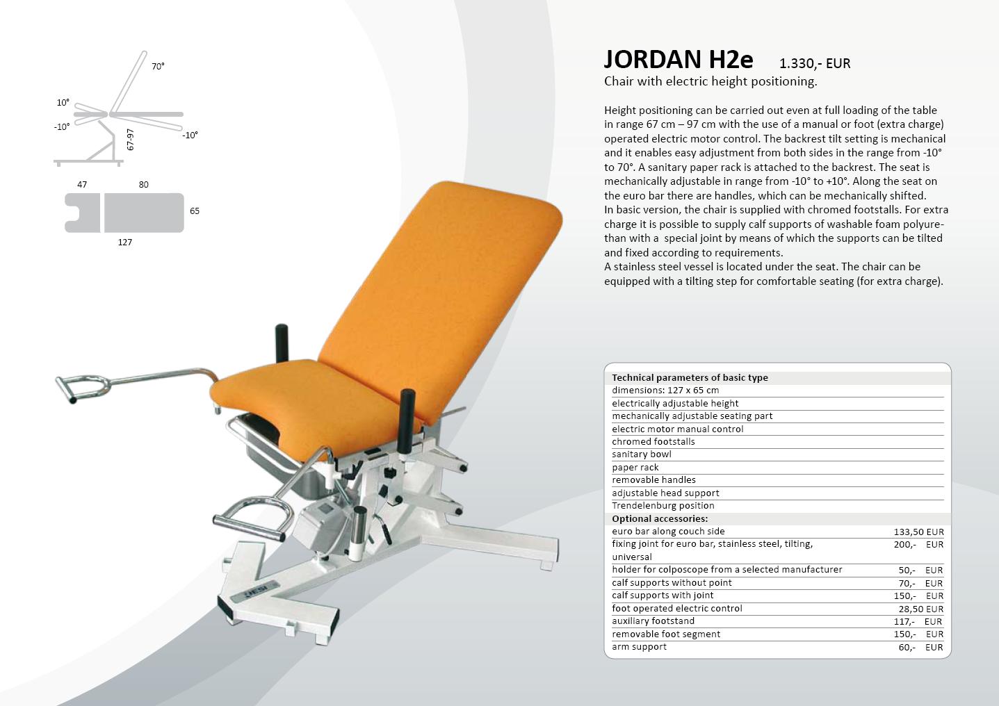 JORDAN H2e Fotel ginekologiczny z elektryczną regulacją wysokości.