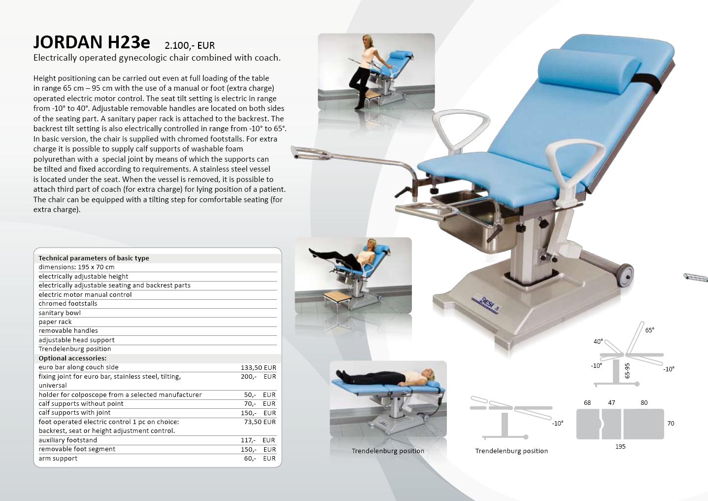 JORDAN H23e Elektrycznie regulowany fotel ginekologiczny leżanka.