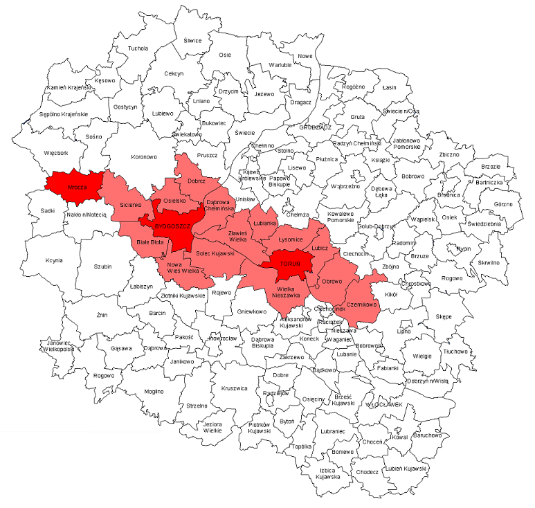 Obszar realizacji projektu wg Mapy Dotacji a rzeczywiste miejsca realizacji inwestycji 20 mln Stacja Przeładunkowa w Toruniu 16,5 mln Kompostownia w