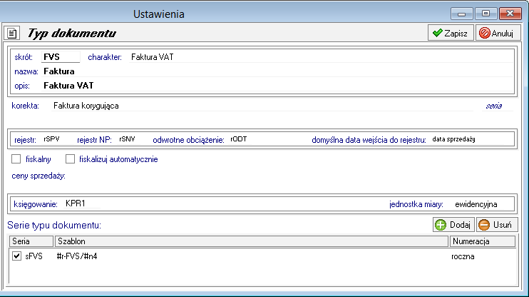5.4.12.1 Definiowanie typu dokumentu Rys. 61 Wprowadzanie definicji typu dokumentu.
