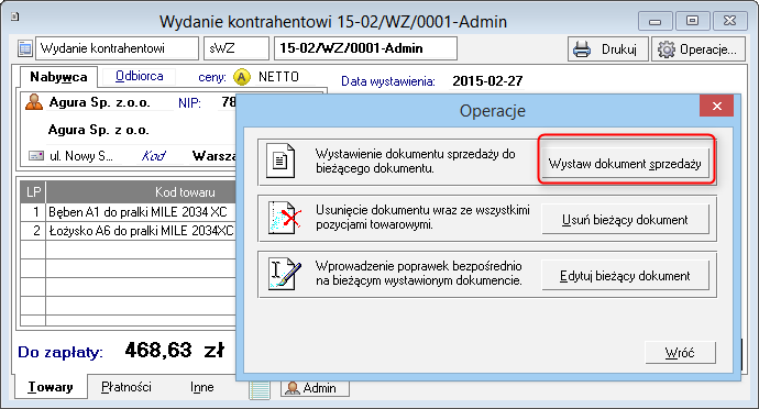 Rys. 77 Okno dokumentu korygującego.