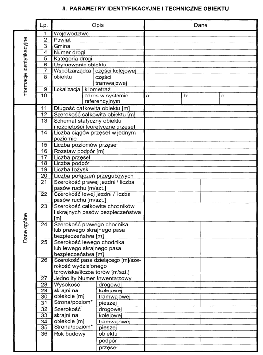 Rozporządzenie ewidencyjne Książka obiektu mostowego 33
