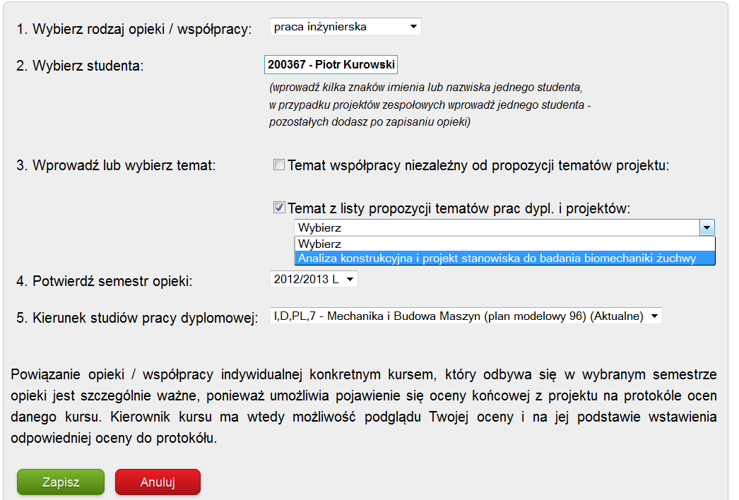 definiujemy nowego studenta: Postępując zgodnie z