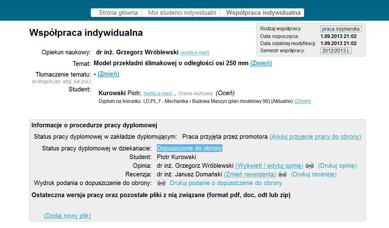 Wprowadzoną opinię trzeba wydrukować (dwustronnie), podpisać i dostarczyć do instytutu.