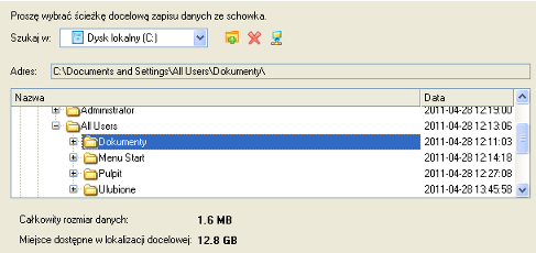 1. Wywołaj menu wybranego obrazu kopii zapasowej (kliknij prawym przyciskiem myszy) w Bazie danych archiwów, następnie wybierz element menu: Przywróć plik z archiwum.