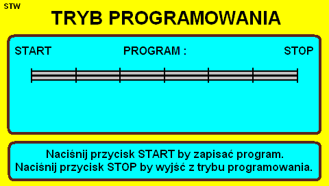 Podczas startu sterownika w dolnej części ekranu pojawi się napis: Naciśnij przycisk STOP by wejść w tryb konfiguracji.