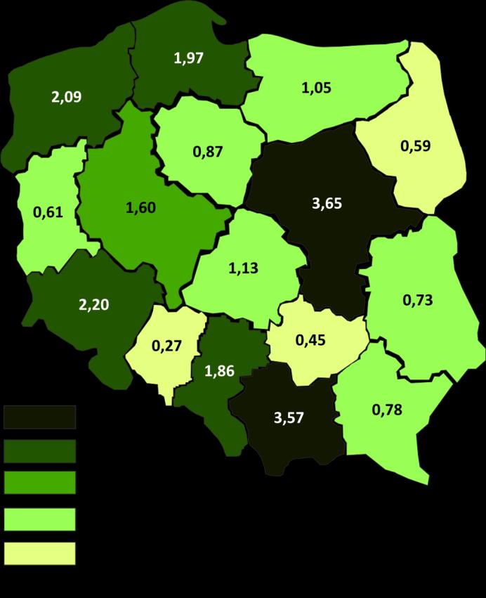 2.3 Ruch turystyczny i baza noclegowa Ilustracja 2. Turyści ogółem korzystający z obiektów zbiorowego zakwaterowania w podziale na województwa w 2013 roku (w mln osób) Ilustracja 1.