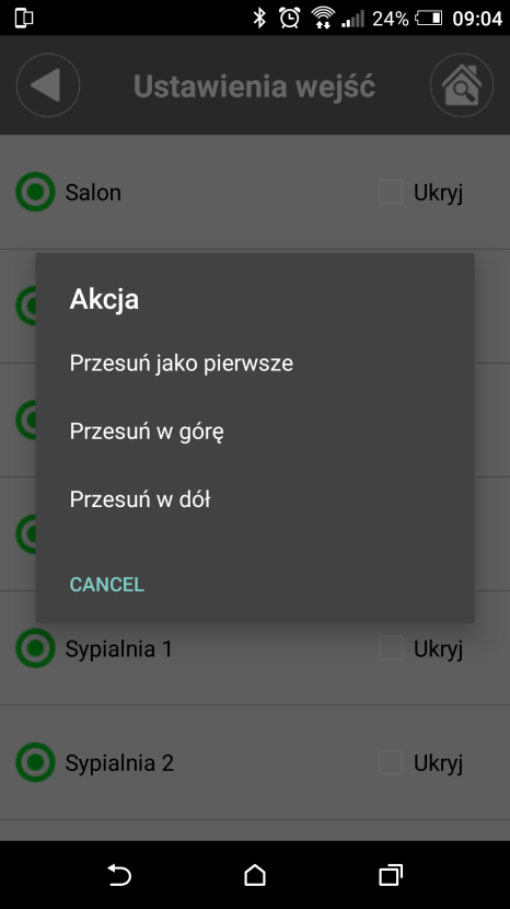 Wybrane wejścia i wyjścia (nieużywane lub niedostępne dola sterowania) można ukryć żeby nie były widoczne w oknach podglądu i sterowania.