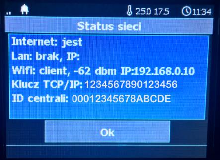 Przykładowa konfiguracja z wykorzystaniem połączenia poprzez RopamBridge Program OptimaGSMManager Panel dotykowy TPR w menu użytkownika ->moduł internetowy->pokaż status sieci ID Płyty jest również