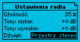 zmienić za pomocą przycisków. Wciśnięcie przycisku lub (lub gdy kursor wskazuje Dźwięk lub gdy kursor wskazuje Tony niskie) powoduje wprowadzonych i powrót do ekranu w trybie pracy.