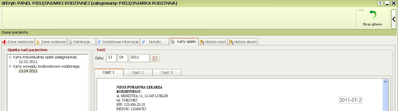 Karty opieki nad pacjentem Zarówno pielęgniarka rodzinna jak i położna mają możliwość prowadzenia dokumentacji medycznej pacjenta w postaci kart opieki.