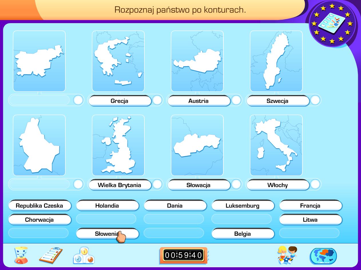 Rozpoznaj państwo po konturach kliknij i chwyć nazwę państwa, przenieś ją na