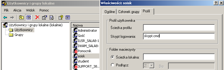 umieszczenie skryptów logowania (c:\windows\system32\grouppolicy\user\scripts\) uruchamiających programy w ustawieniach zasad zabezpieczeń systemu Zasady grupy (gpedit.