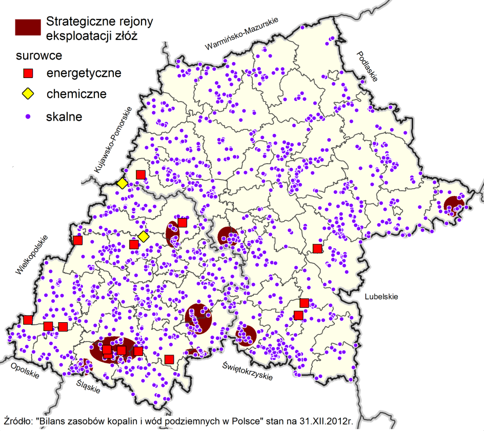 14 Złoża kopalin, zasoby glebowe, lasy Rys. 4. Złoża surowców w MPC w 2012 r. Rys. 5.