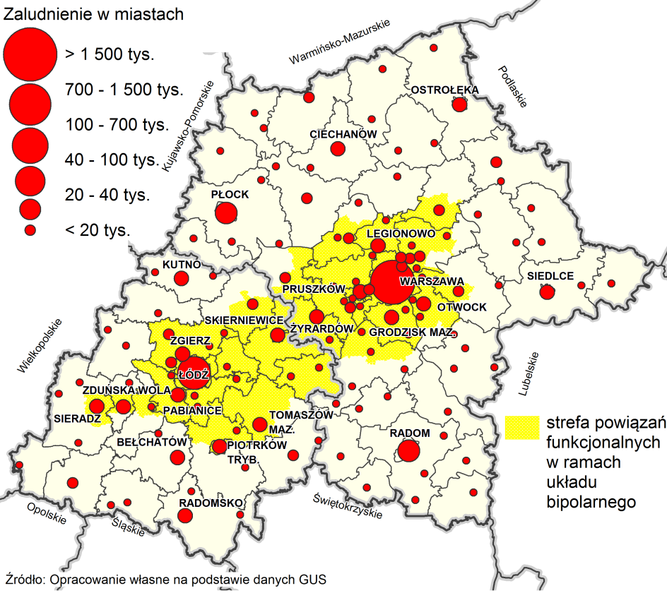 16 System osadniczy Rys. 9. Struktura wielkościowo-przestrzenna ośrodków miejskich w MPC w 2012 r. Bipolarny europol Warszawa - Łódź Rys. 10.