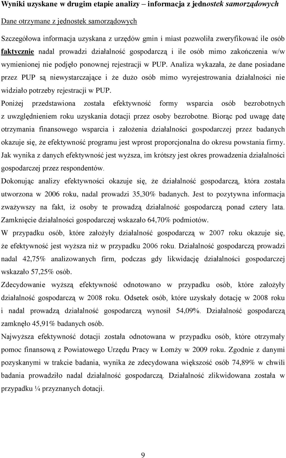 Analiza wykazała, że dane posiadane przez PUP są niewystarczające i że dużo osób mimo wyrejestrowania działalności nie widziało potrzeby rejestracji w PUP.