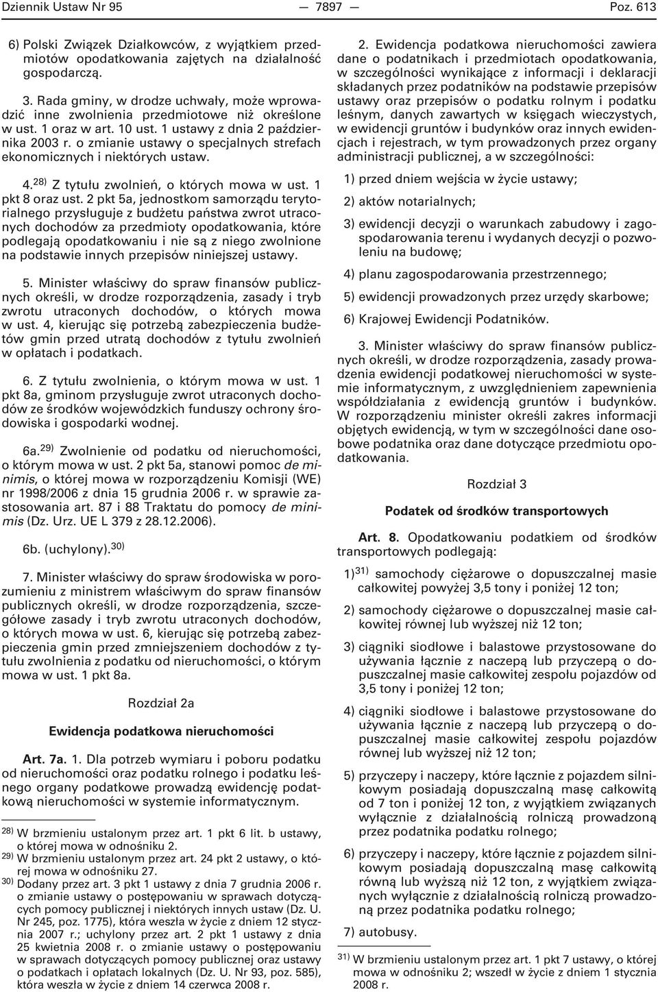 o zmianie ustawy o specjalnych strefach ekonomicznych i niektórych ustaw. 4. 28) Z tytułu zwolnień, o których mowa w ust. 1 pkt 8 oraz ust.