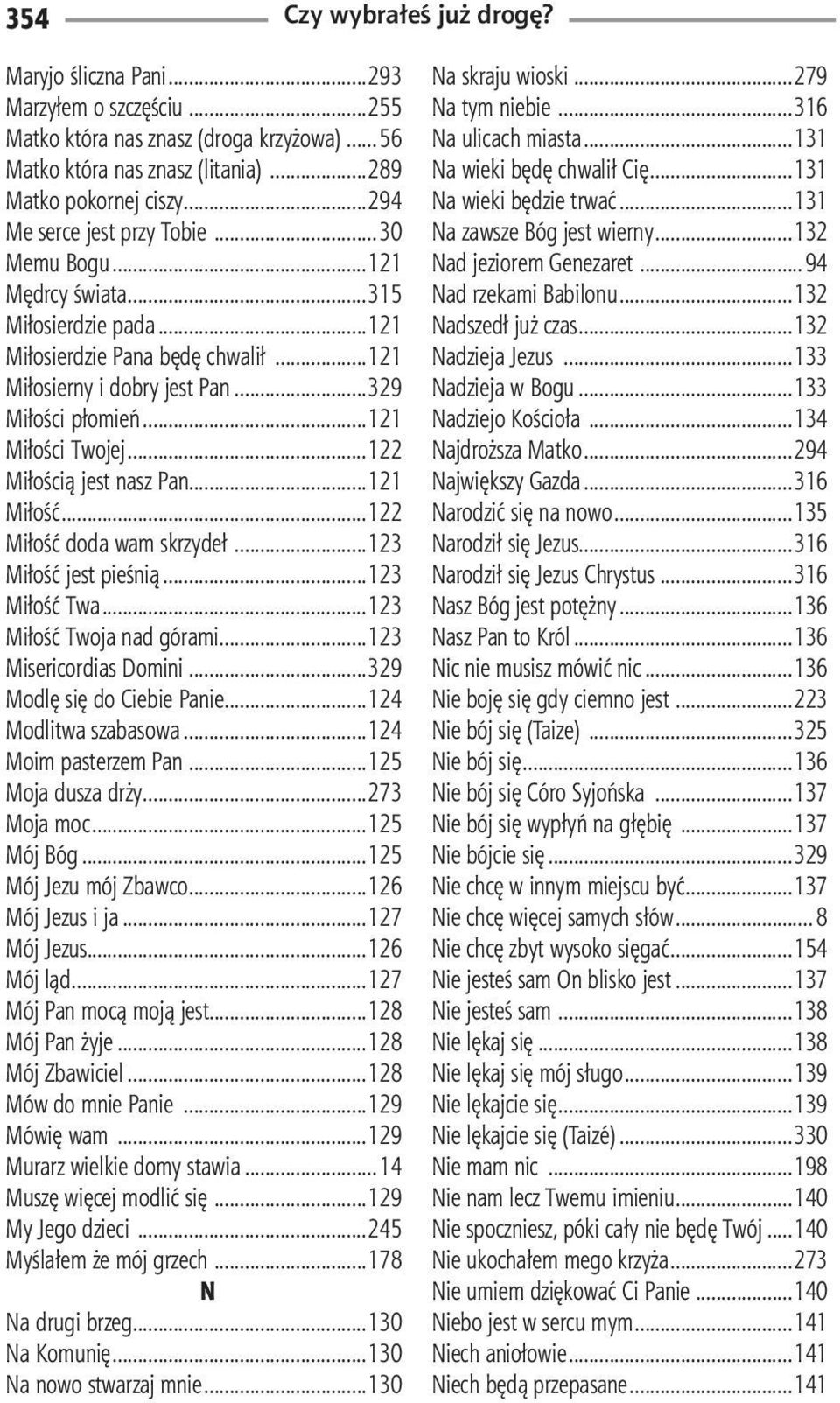 ..121 Miłość...122 Miłość doda wam skrzydeł...123 Miłość jest pieśnią...123 Miłość Twa...123 Miłość Twoja nad górami...123 Misericordias Domini...329 Modlę się do Ciebie Panie...124 Modlitwa szabasowa.