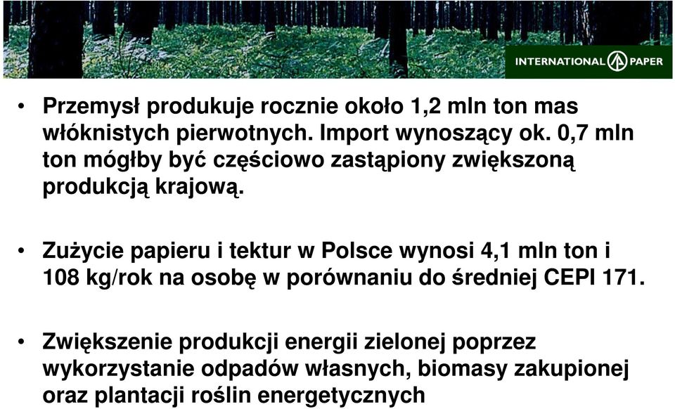 Zużycie papieru i tektur w Polsce wynosi 4,1 mln ton i 108 kg/rok na osobę w porównaniu do średniej CEPI