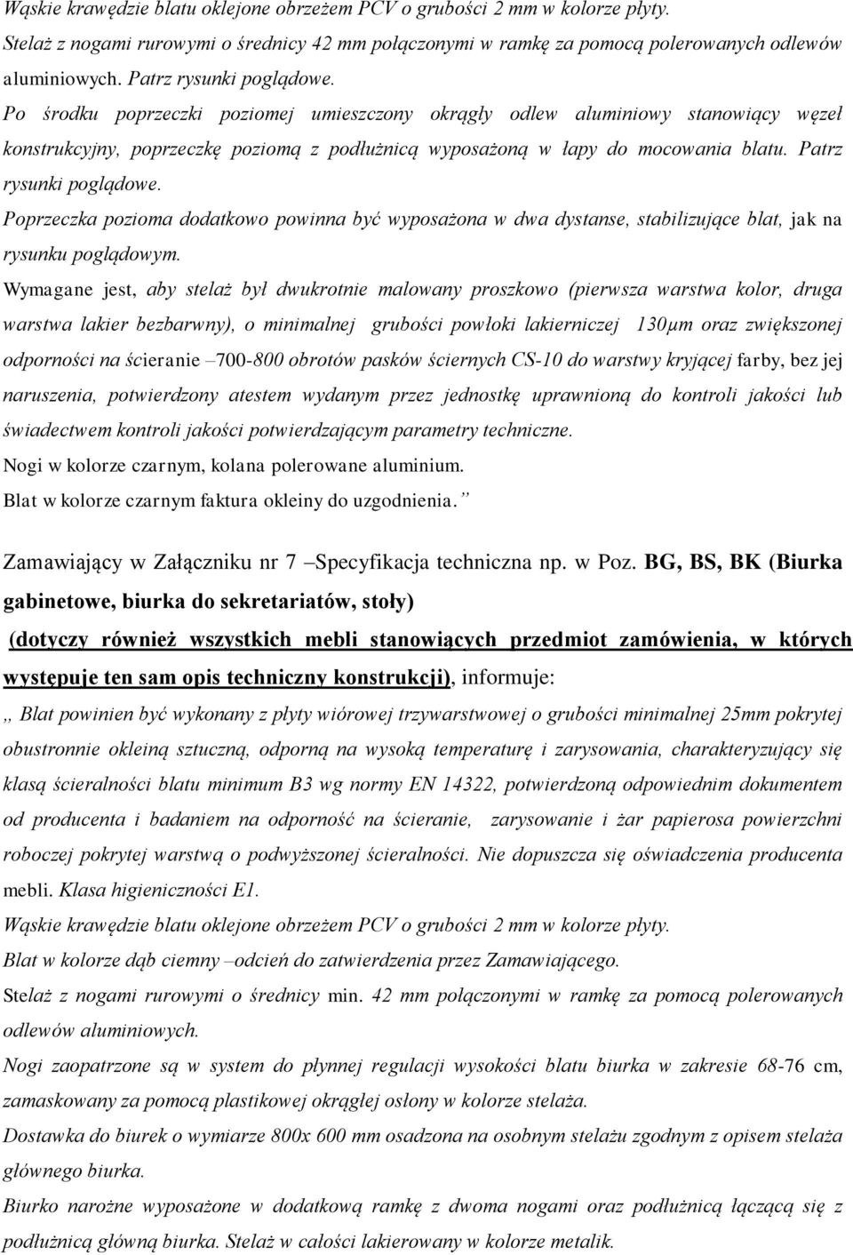 Patrz rysunki poglądowe. Poprzeczka pozioma dodatkowo powinna być wyposażona w dwa dystanse, stabilizujące blat, jak na rysunku poglądowym.