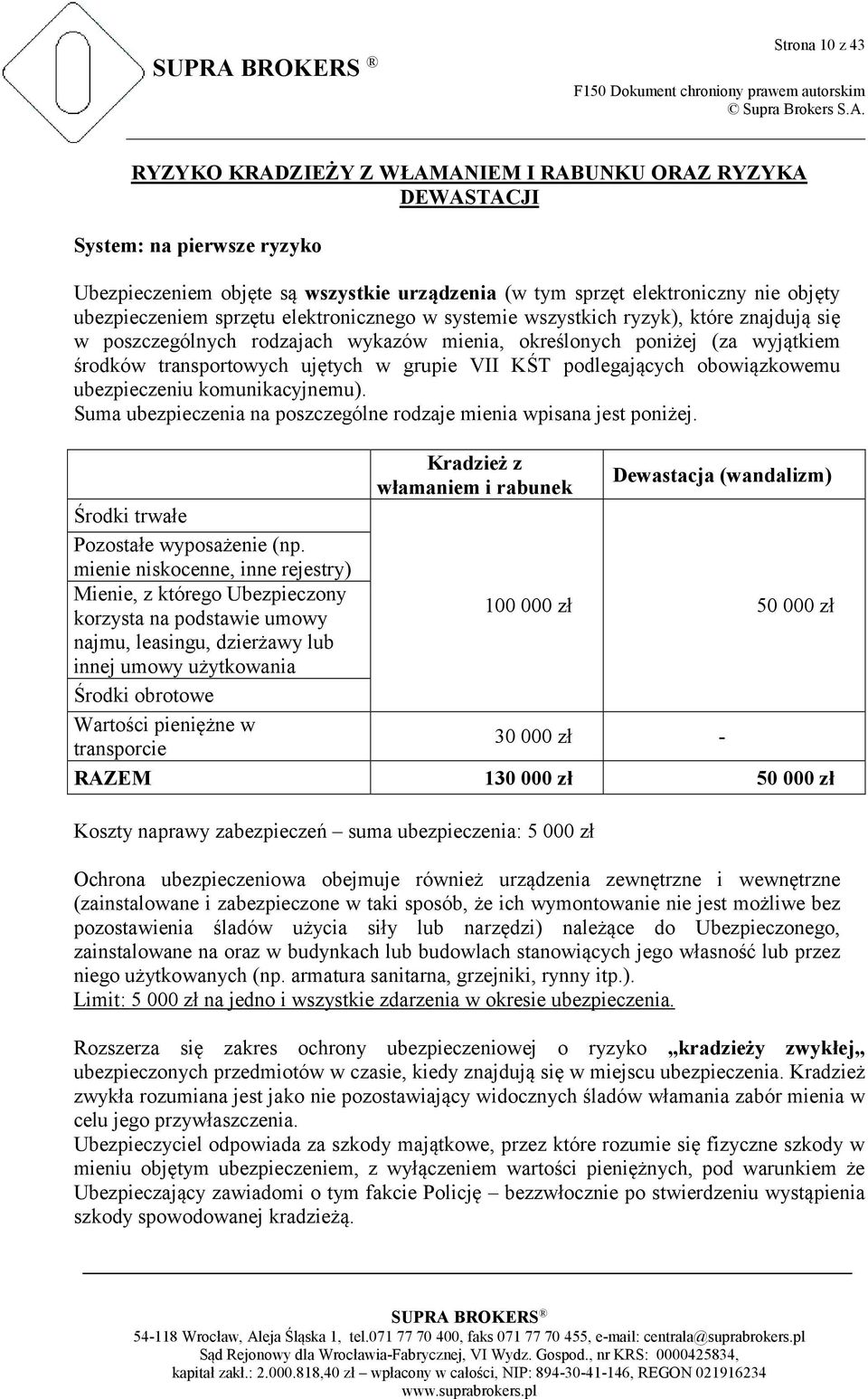 grupie VII KŚT podlegających obowiązkowemu ubezpieczeniu komunikacyjnemu). Suma ubezpieczenia na poszczególne rodzaje mienia wpisana jest poniżej.