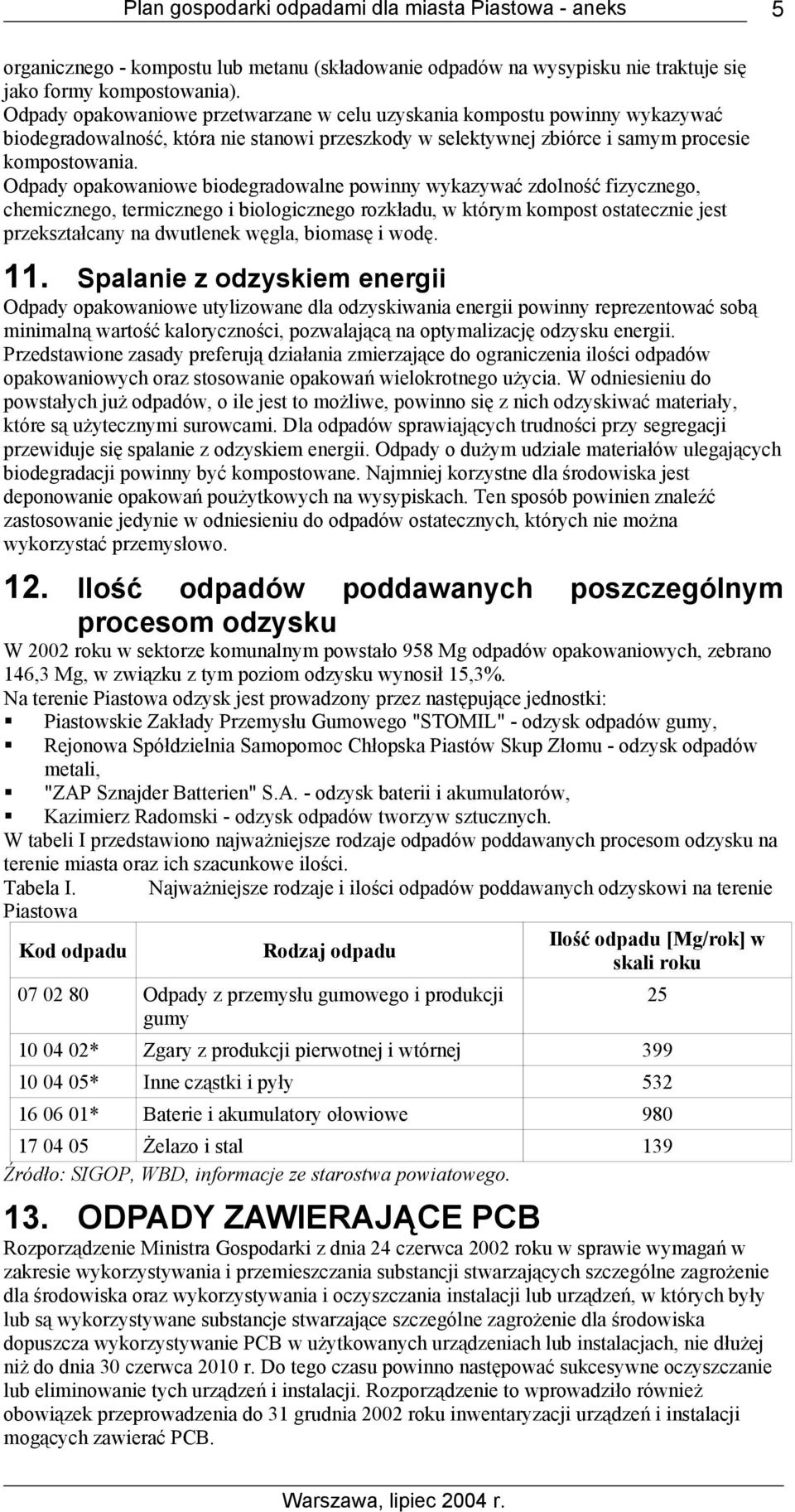Odpady opakowaniowe biodegradowalne powinny wykazywać zdolność fizycznego, chemicznego, termicznego i biologicznego rozkładu, w którym kompost ostatecznie jest przekształcany na dwutlenek węgla,