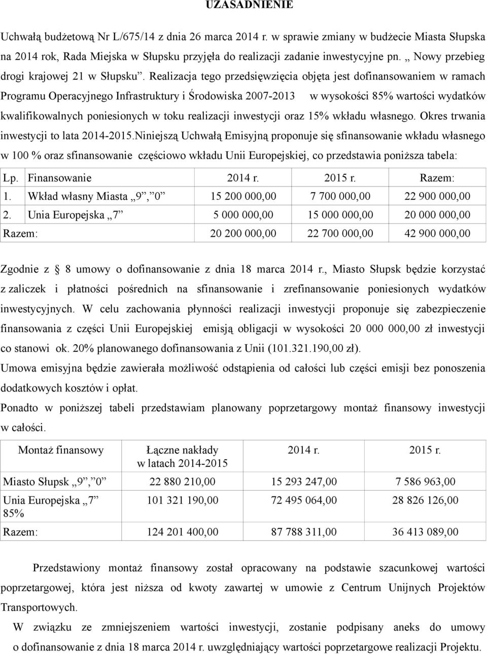 Realizacja tego przedsięwzięcia objęta jest dofinansowaniem w ramach Programu Operacyjnego Infrastruktury i Środowiska 2007-2013 w wysokości 85% wartości wydatków kwalifikowalnych poniesionych w toku