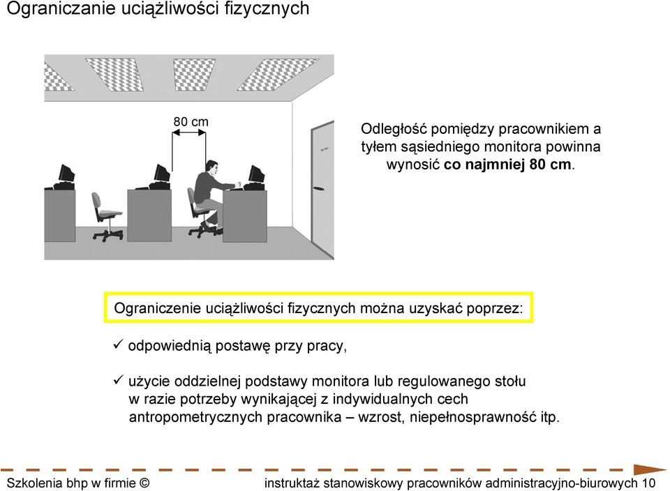 Ograniczenie uciążliwości fizycznych można uzyskać poprzez: odpowiednią postawę przy pracy, użycie oddzielnej podstawy