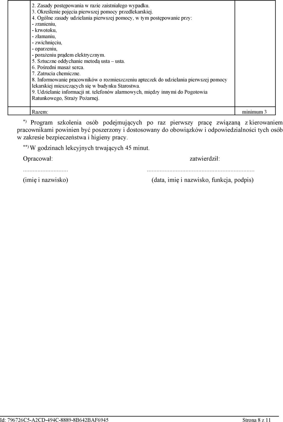 Sztuczne oddychanie metodą usta usta. 6. Pośredni masaż serca. 7. Zatrucia chemiczne. 8.