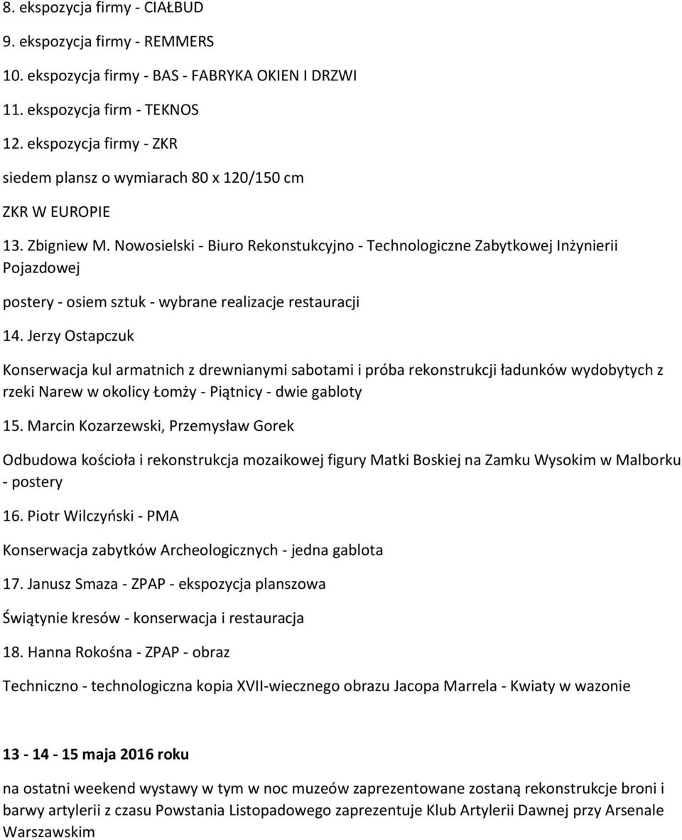 Nowosielski - Biuro Rekonstukcyjno - Technologiczne Zabytkowej Inżynierii Pojazdowej postery - osiem sztuk - wybrane realizacje restauracji 14.