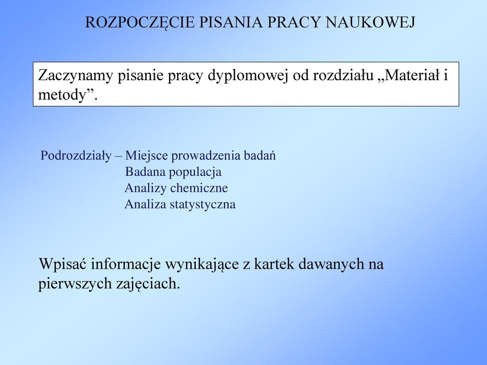 Podrozdziały Miejsce prowadzenia badań Badana populacja Analizy