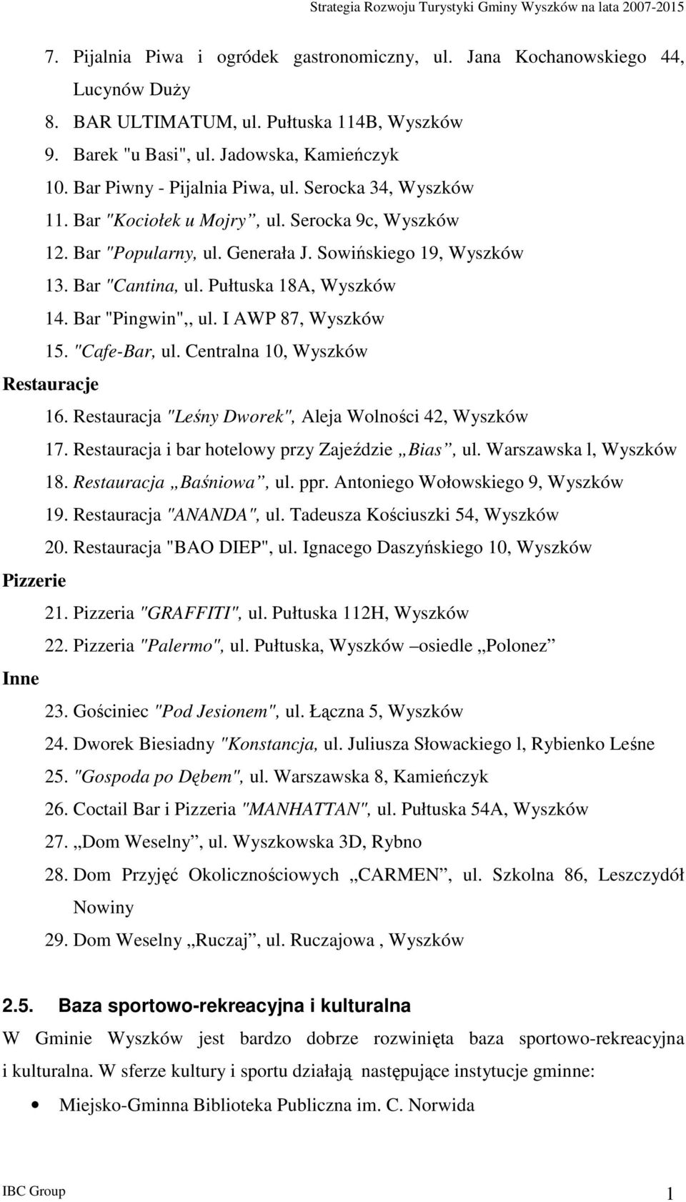 Swińskieg 19, Wyszków 13. Bar "Cantina, ul. Pułtuska 18A, Wyszków 14. Bar "Pingwin",, ul. I AWP 87, Wyszków 15. "Cafe-Bar, ul. Centralna 10, Wyszków Restauracje 16.
