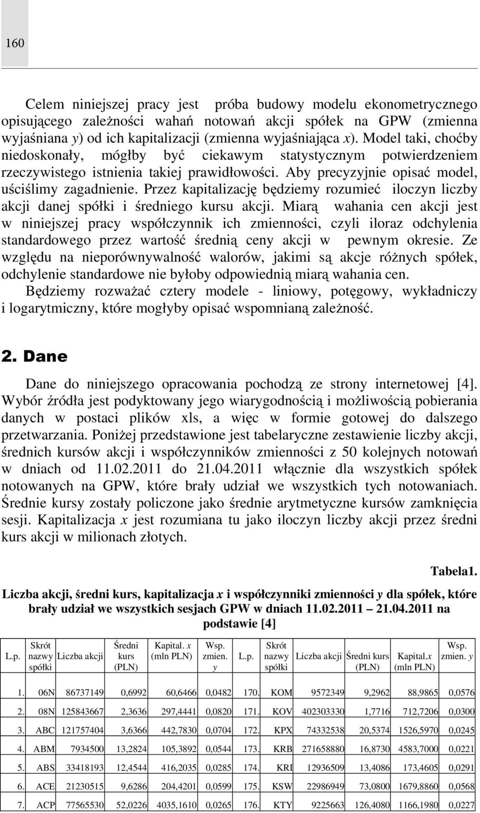 Przez kapitalizację będziemy rozumieć iloczyn liczby akcji danej spółki i średniego kursu akcji.