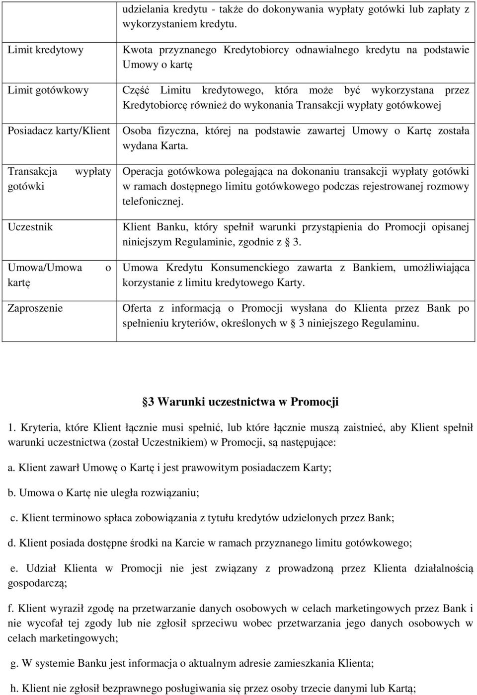 Kredytobiorcę również do wykonania Transakcji wypłaty gotówkowej Osoba fizyczna, której na podstawie zawartej Umowy o Kartę została wydana Karta.